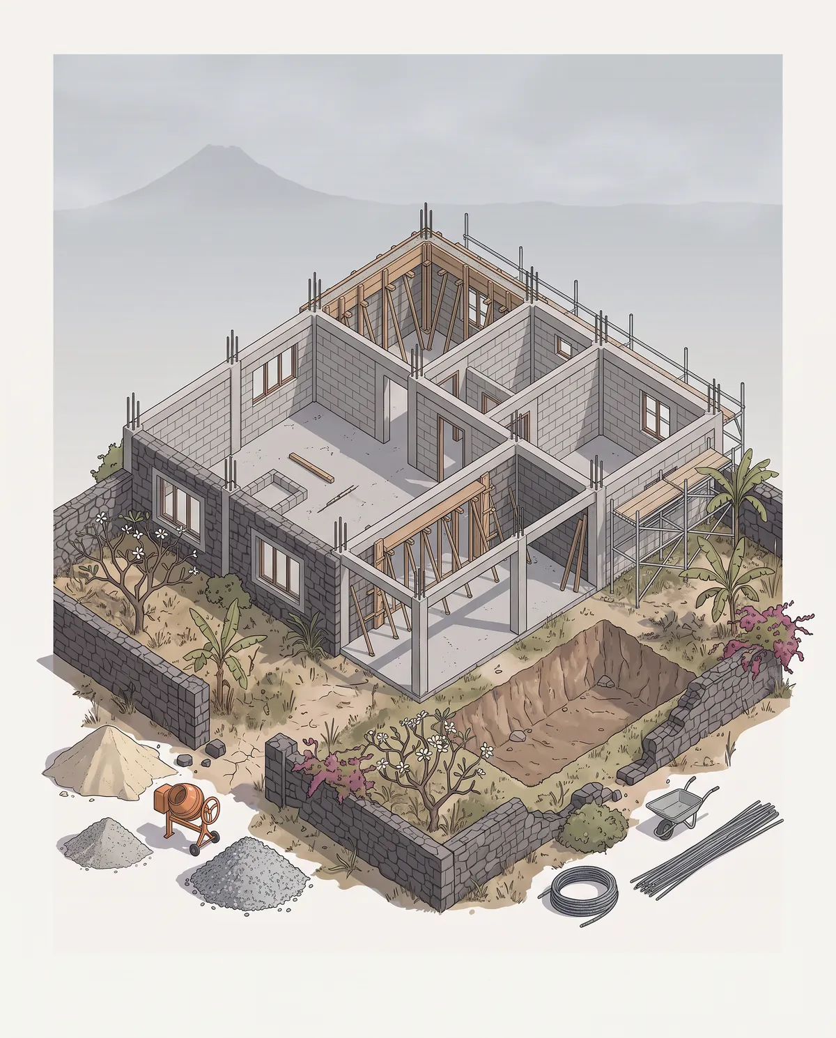 Illustration d’une villa en construction sur son terrain, exemple non contractuel